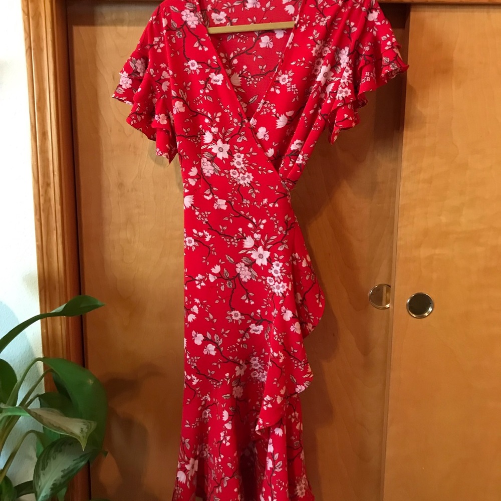 Red Floral Midi Dress